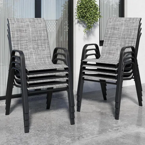 Vista 16 de Sillas de patio, sillas de comedor apilables para todo tipo de clima, tela de textileno y marco de metal, juego de sillas para exteriores para patio