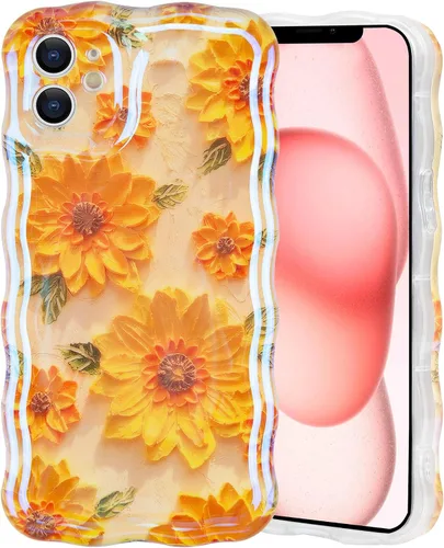 Vista 36 de IDweel Funda para iPhone 11, Lujosa Pintura al Óleo Retro Colorida con Patrón de Flores Brillantes Impresas, Lindo Borde Ondulado Rizado, Exquisita