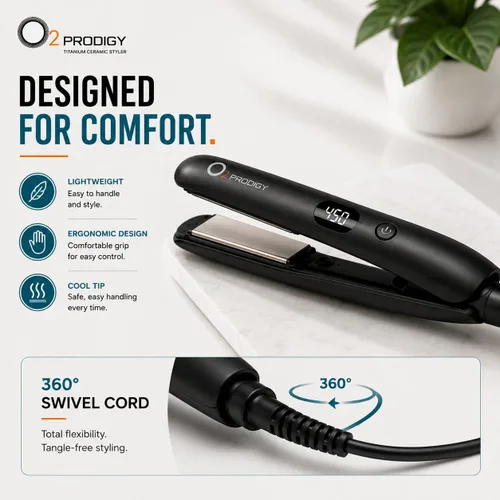 Vista 8 de O2 PRODIGY - Plancha de pelo de cerámica de titanio para mujer