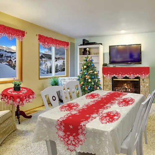Vista 7 de Caminos de mesa bordados con copos de nieve para Navidad e invierno (rojo, 14 x 34 pulgadas)