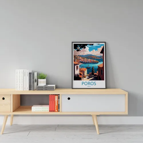Vista 4 de Poros - Póster de viaje para colgar en la pared, arte de pared Poros Grecia, decoración del hogar, póster de Poros para amantes del arte, impresión
