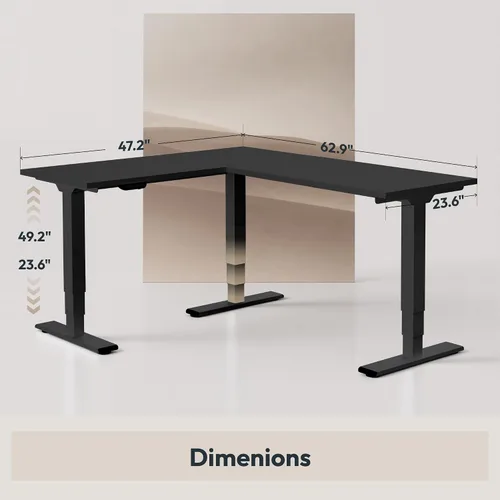 Vista 2 de SANODESK 63"x47" L-Shaped Electric Standing Desk, Triple Motor, Black Black Desktop+black Frame