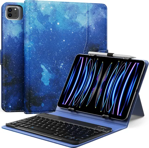 Vista 13 de MoKo Funda universal para tablet con teclado QWERTY para tablet de 9", 9.7", 10.1", 10.2", 10.4", 10.5", 10.9", con teclado Bluetooth inalámbrico