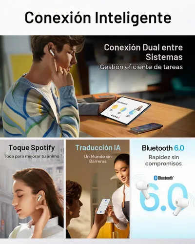Vista 8 de OPPO Enco Air5 Pro - Audífonos inalámbricos verdaderos, Bluetooth 6.0 estéreo con cancelación activa de ruido de 55 dB, llamada clara AI de triple