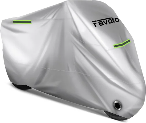 Vista 12 de Favoto - Funda impermeable para motocicleta, universal, duradera, reflectante, protección solar para cualquier temporada, con orificios de seguridad