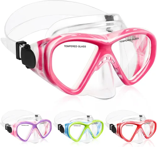 Vista 30 de ACQCES Gafas de natación para niños, máscara de buceo para niños y niñas de 5 a 15 años, gafas de natación antivaho de dos colores con cubierta