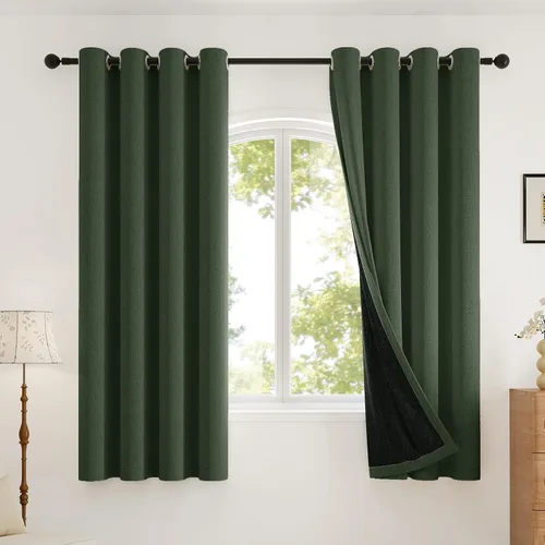 Vista 26 de Rinwoc Cortinas opacas gruesas y suaves, juego de 2 paneles para dormitorios pequeños/habitaciones de niños, con textura de lino y bloqueo de luz