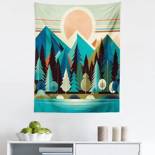 Vista 179 de Ambesonne Tapiz Trippy, vista panorámica de la cascada con bosques de ensueño y mandala oriental psicodélico, decoración de tela para colgar