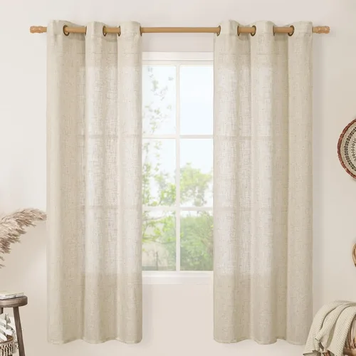Vista 121 de LAMIT Cortinas de lino marrón caramelo para sala de estar, 84 pulgadas, de lino sintético, texturizado, filtrante de luz, paneles de privacidad