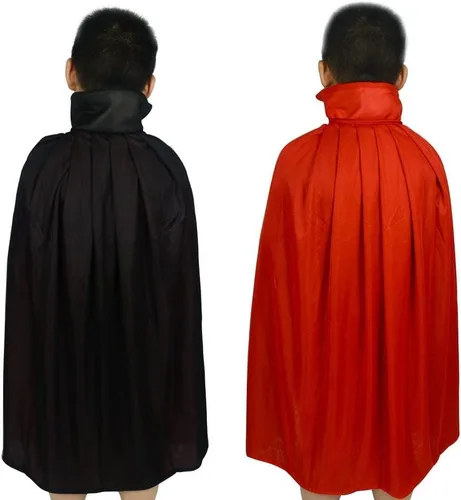 Vista 3 de Custome Vestido reversible negro rojo gótico diablo pirata vampiro demonio 35" capa con velcro