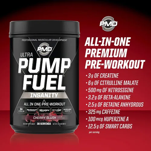 Vista 6 de PMD Sports Ultra Pump Fuel Insanity - Pre entrenamiento - Cherry Slush (30 porciones) Sports Omega Cuts Elite Quemador de grasa termogénico