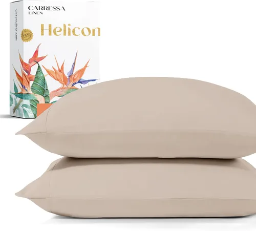 Vista 29 de Carressa Linen Juego de 2 fundas de almohada 100% de algodón egipcio de la serie 1500 de lujo tamaño estándar/Queen (beige), suaves como la seda