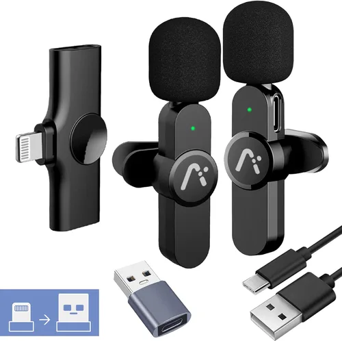 Vista 8 de Micrófono inalámbrico lavalier, Micrófonos de clip, Audio Hi-Fi, Micrófono inalámbrico A3, para iPhone 7-14, Laptop, Reunión Zoom, Grabación