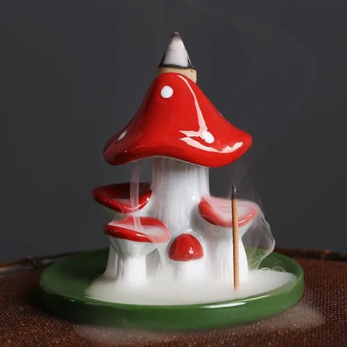 Vista 4 de Quemador de incienso de cerámica de reflujo para decoración del hogar, quemador de incienso de hongos creativos, sándalo, aromaterapia, incensario