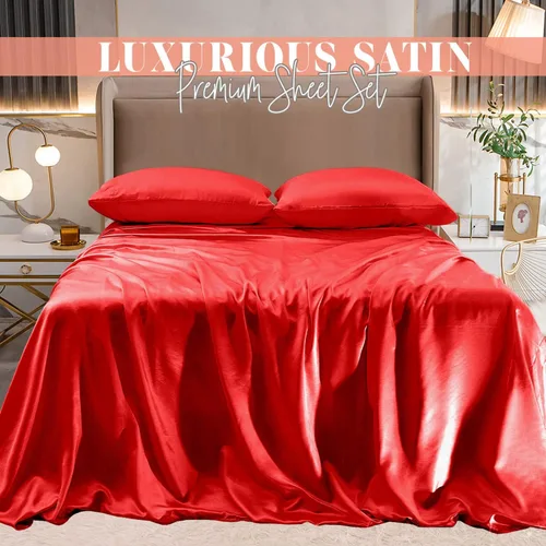 Vista 2 de Elegant Comfort Lujoso juego de sábanas de satén sedoso de 4 piezas, agradable para la piel y el cabello, resistente a las arrugas, la decoloración