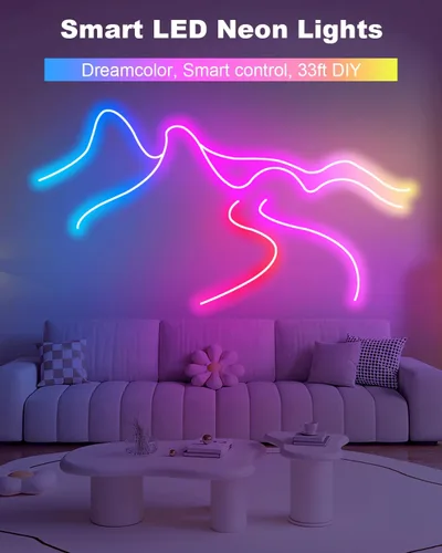 Vista 7 de echosari Tira de luces LED RGBIC inteligentes, tira de luces de neón de 33 pies que funciona con Alexa y Google Assistant, tira de luces de neón