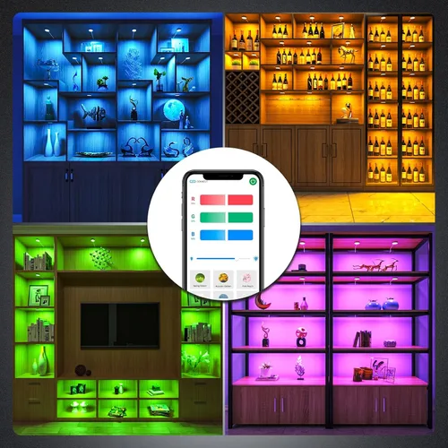 Vista 8 de BASON LIGHTING RGB Puck Lights Pulg in para vitrina, Bluetooth