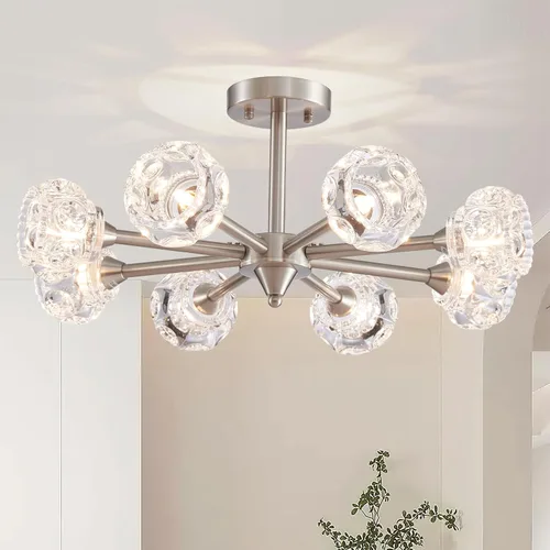 Vista 16 de XINGQI Lámpara de techo moderna de 6 luces, lámpara de montaje semiempotrado Sputnik, lámparas de araña doradas en negro para recámara, comedor