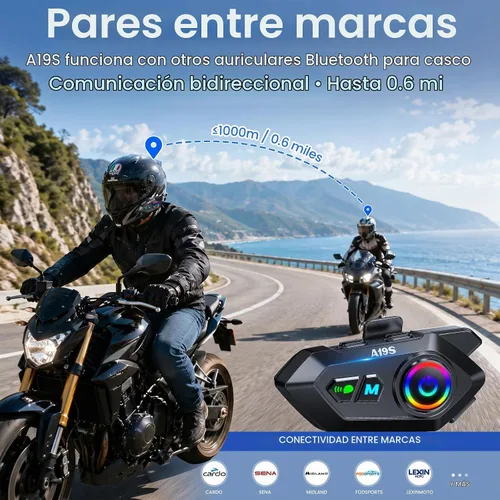 Vista 3 de Auriculares de intercomunicador para 2 conductores, cascos de motocicleta, con cancelación de ruido y música compartida, auriculares Bluetooth