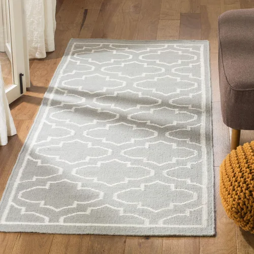 Vista 21 de SAFAVIEH Dhurries Collection DHU625A - Alfombra decorativa de lana de alta calidad hecha a mano de 2 pies 6 pulgadas x 4 pies, azul/marfil