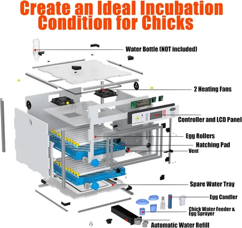 Vista 3 de Vevitts Incubadora automática de huevos de 136 huevos con girador automático, control digital de temperatura y humedad y recarga de agua