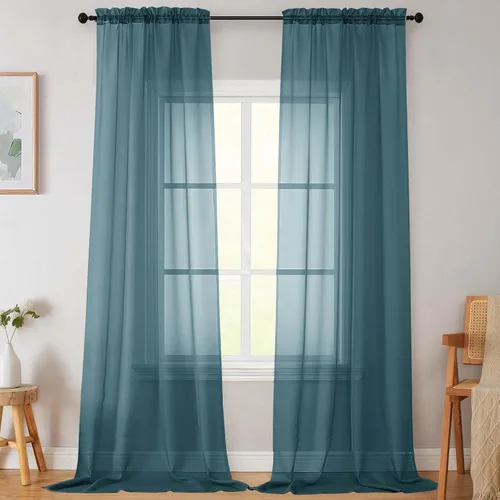 Vista 18 de 2 paneles de cortinas traslúcidas blancas para dormitorio, sala de estar, 96 pulgadas de largo, modernas, suaves, ligeras, con bolsillo para barra