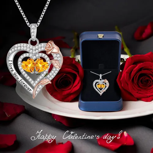 Vista 5 de Valentines Day Gifts - Sterling Silver Rose Heart Birthstone Necklace Anniversary Birthday Christmas Mothers Day Gifts - Women Jewelry Gifts for