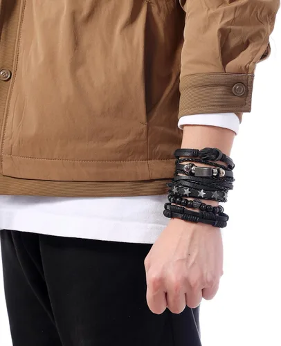 Vista 3 de Eigso Pulseras de cuero punk con tachuelas para hombres y mujeres, pulsera de cuero trenzado vintage para hombre y mujer
