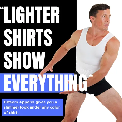 Vista 6 de Esteem Apparel Max - Camiseta de compresión para hombre para el pecho y el cuerpo, moldeadora de vientre, camiseta sin mangas para hombre Men's Negro