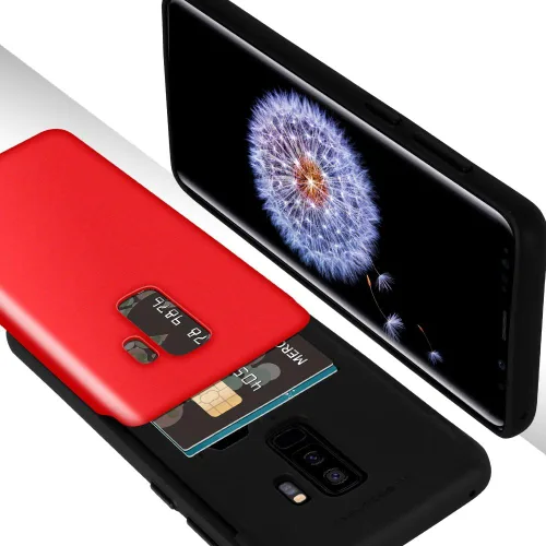 Vista 2 de GOOSPERY Sky Slide - Funda protectora para Samsung Galaxy S9 Plus (2018), doble capa [TPU + PC] con función de cartera, cubierta trasera para Rojo