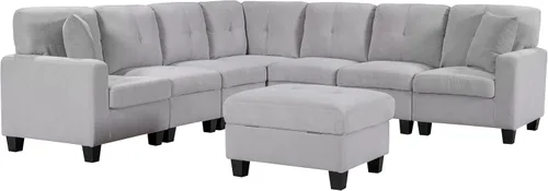 Vista 8 de Sofá modular convertible con otomana de almacenamiento, 7 plazas, en forma de L, moderno sofá esquinero de terciopelo para sala de estar