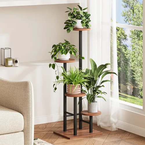 Vista 11 de Soporte para plantas de 5 niveles para interiores, estante esquinero para plantas, organizador de estantes para plantas, soporte de flores