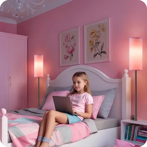 Vista 2 de Paquete de 2 lámparas de pie rosas regulables para sala de estar con 2 controles remotos e interruptor de pie, lámpara de pie de esquina, lámpara