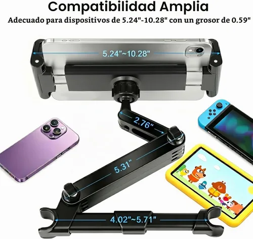 Vista 6 de Soporte para tablet para reposacabezas de coche, soporte ajustable para tablet Negro