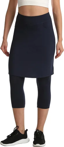 Vista 3 de HOKOYI Falda modesta con leggings adjuntos para mujer, entrenamiento hasta la rodilla, pantalones capri con 2 bolsillos