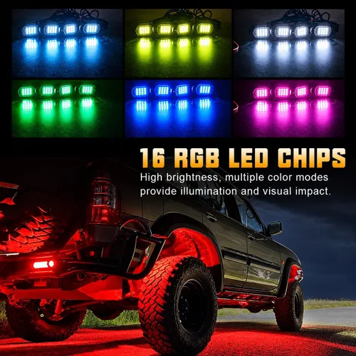 Vista 2 de SUNPIE - Luces de rock RGB LED, kit de 12 cápsulas de luz de neón subterránea con control remoto APP y modo de música, kit de luz impermeable