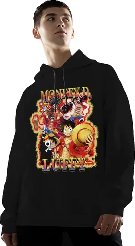 Vista 4 de KNIKIY Anime Hoodie Men and Women Luffy Zoro Black Unisex Anime Sweater Hooded Pullover for Adult and Teenager