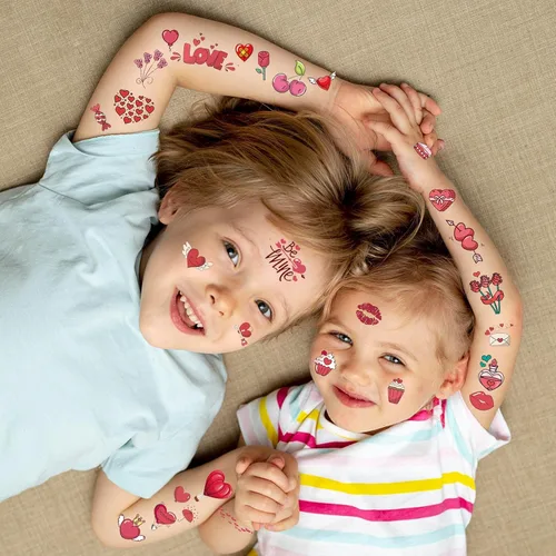 Vista 6 de EMOME Tatuaje temporal de San Valentín de 100 estilos para niños y mujeres, tatuajes temporales para decoración de fiesta de San Valentín