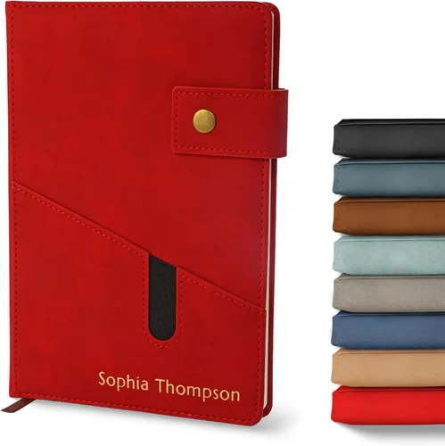 Vista 9 de Promot Cuaderno Personalizado - Diario en Cuero A5 con Páginas Rayadas para Hombres y Mujeres - Cuaderno Ejecutivo de Tapa Dura, Diario Diario