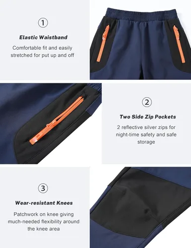 Vista 5 de MoFiz Pantalones de esquí de nieve impermeables para niños, pantalones de snowboard de forro polar cálido para niñas, cintura elástica, pantalones