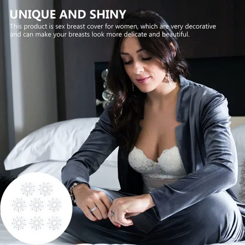 Vista 7 de FOMIYES Calcomanías para pezones con diamantes de imitación, 4 pares de lentejuelas con brillantina, pasteles, sujetador, pétalos de pecho, tatuaje