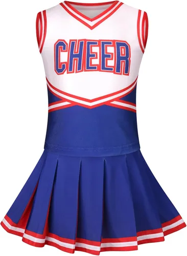 Vista 3 de GRAJTCIN Disfraz de animadora para niñas, disfraz de Halloween, uniforme de animadora de 6 a 14 años