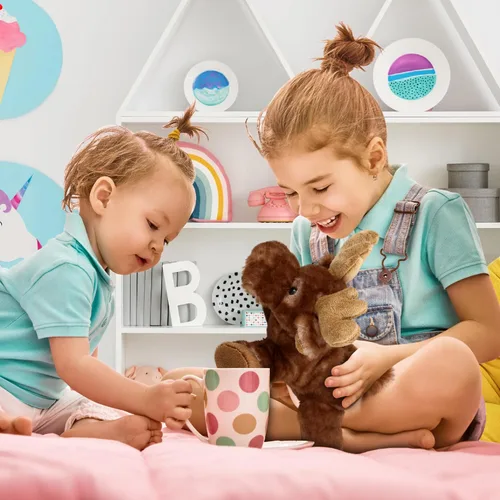 Vista 5 de DolliBu - Peluche de alce ponedor, suave peluche abrazable, adorable regalo de vida silvestre para niños y adultos, 9.5 pulgadas