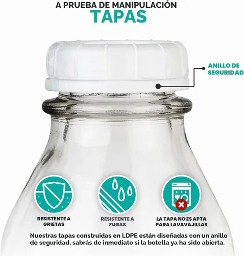 Vista 4 de Stock Your Home Botella de leche de vidrio de un litro con tapa (paquete de 1) jarras de 32 onzas y 3 tapas blancas, contenedor de leche