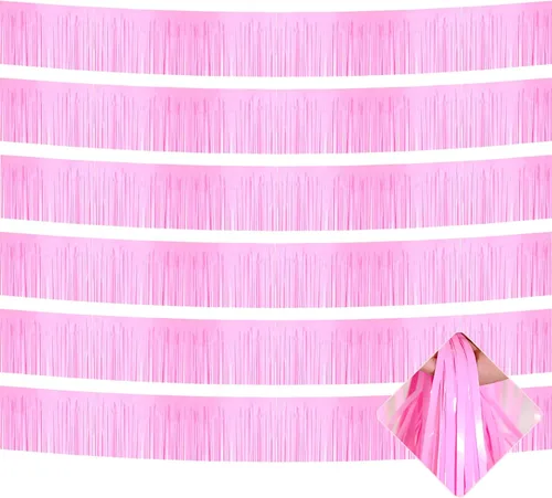 Vista 12 de Paquete de 6 Guirnaldas de Flecos de Papel Aluminio de 10 Pies, Serpentinas Metálicas de Oropel, Pancarta Colgante de Pared, Telón de Fondo