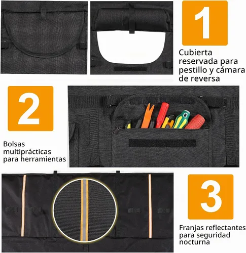 Vista 5 de Amooca - Almohadilla para puerta trasera de camioneta para bicicletas de montaña, con 2 bolsillos para herramientas, de 42" de ancho para 4