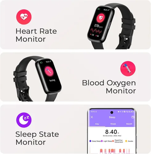 Vista 2 de Pulsera de fitness para mujeres y hombres, reloj inteligente con monitor de oxígeno en sangre, frecuencia cardíaca 24/7, monitor de sueño, calorías