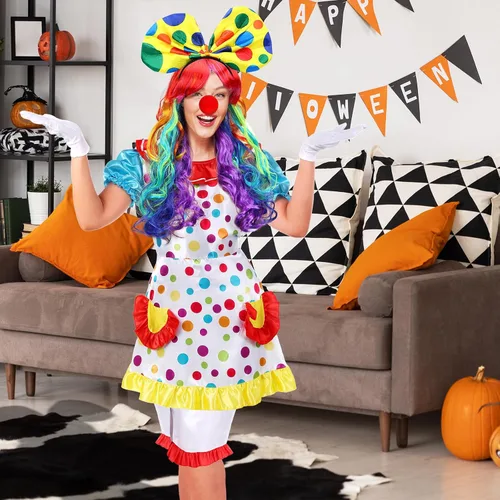 Vista 2 de Handepo - Disfraz de payaso de Halloween, 6 piezas, para mujer, vestido