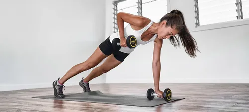 Vista 6 de ToughFit Decagon - Juego de mancuernas negras con revestimiento PEV, pesas libres con mango de hierro moleteado antideslizante en pares