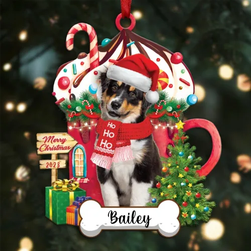 Vista 35 de Akita1 - Adorno personalizado para perro, adorno de perro con nombre personalizado, plano impreso en 2D, acrílico colgante, Papá Noel y perro